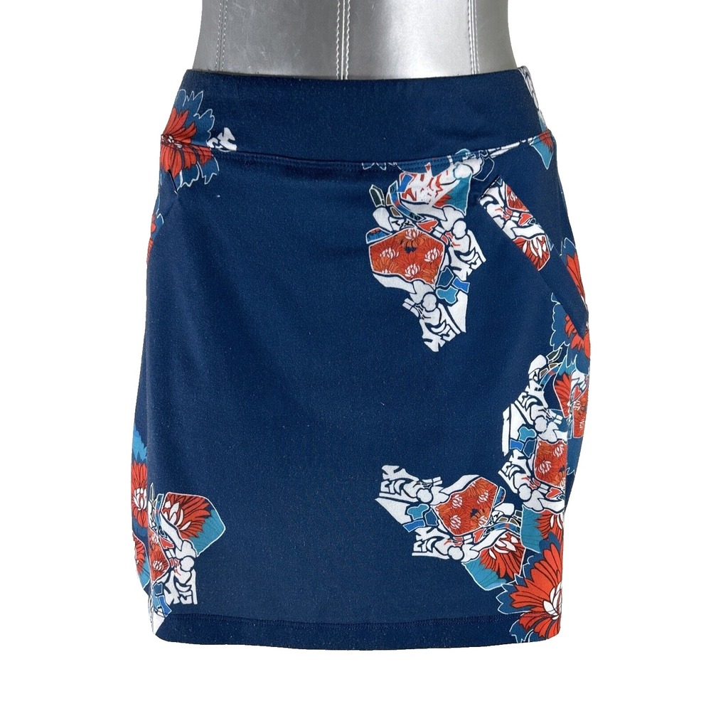 Krimson Klover Skirt SMALL Blue Bright Floral Pattern Knit Skort Short Layer